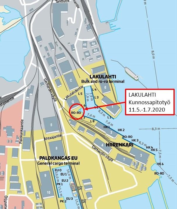 HaminaKotka Satama Lakulahden kunnossapitotyöt karttakuva